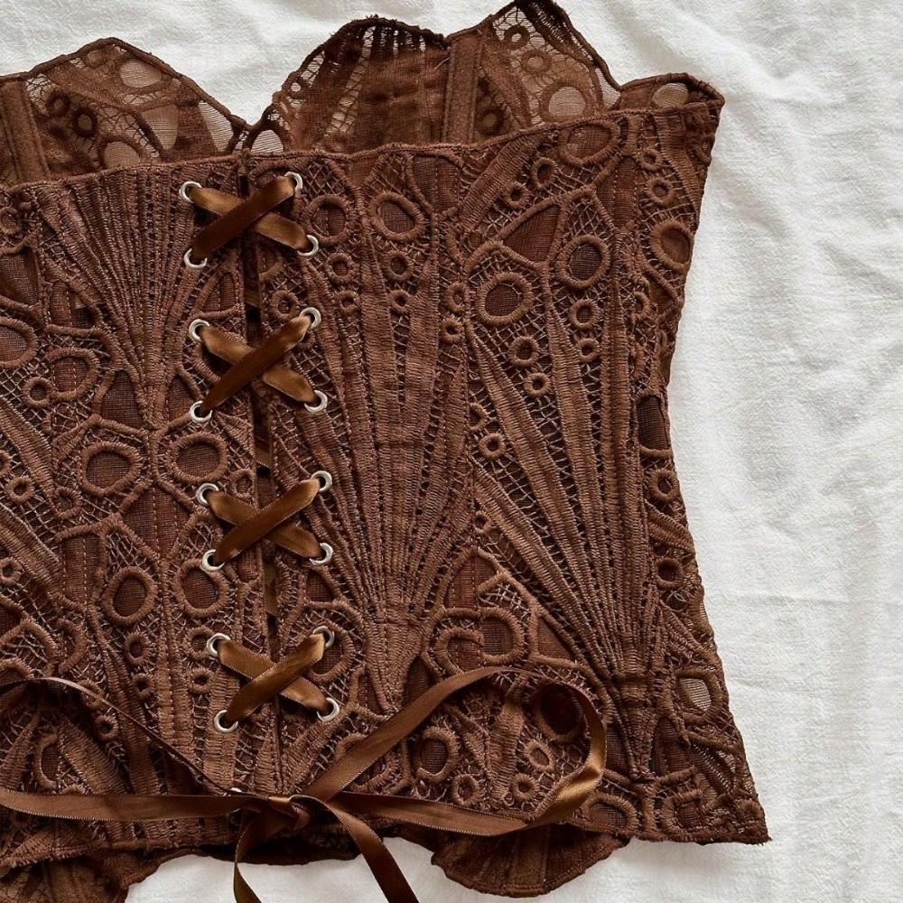 Back Tie Slimming Tube Top Irregular Hem Lace Corset Close Fit Women Underwear Women’s Wear