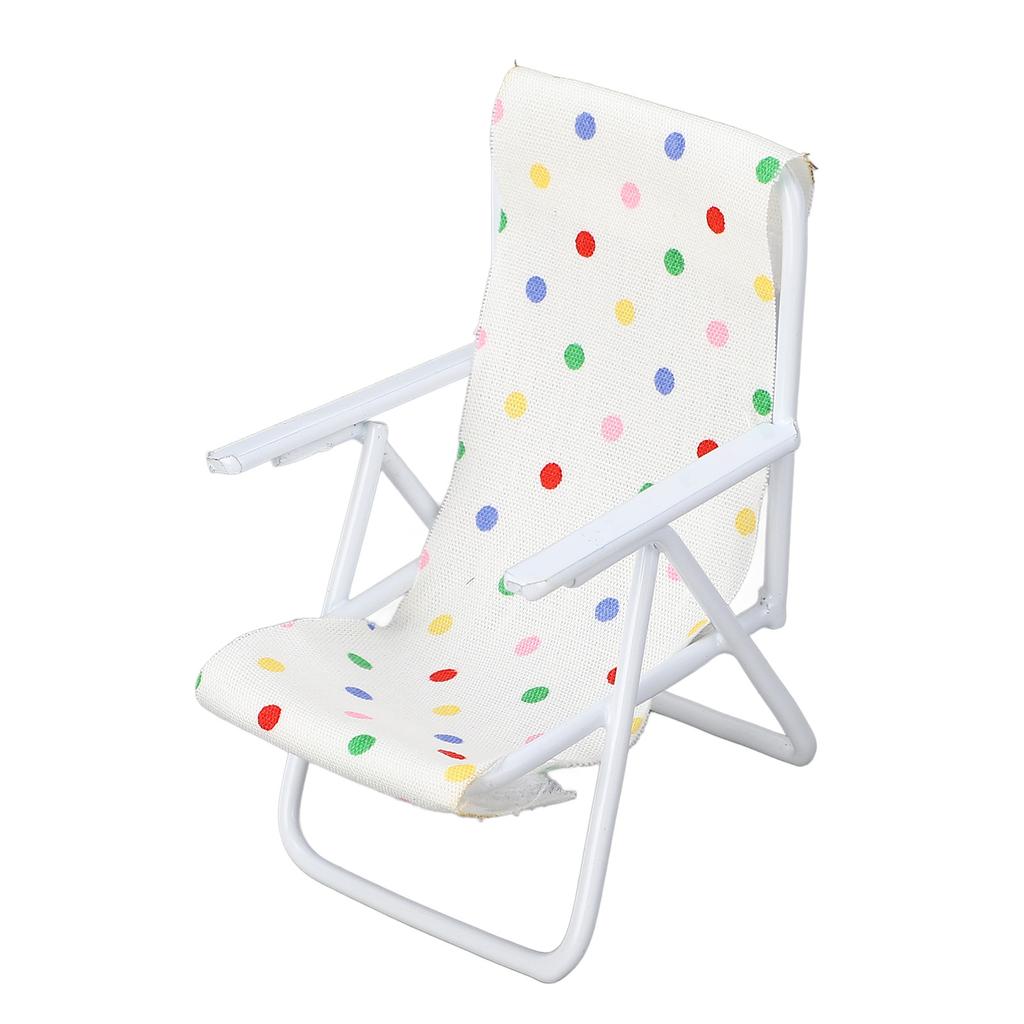 Miniature Beach Chair Lifelike 1/12 Scaled Lightweight Metal Frame Folding Dollhouse Sunbath Chair