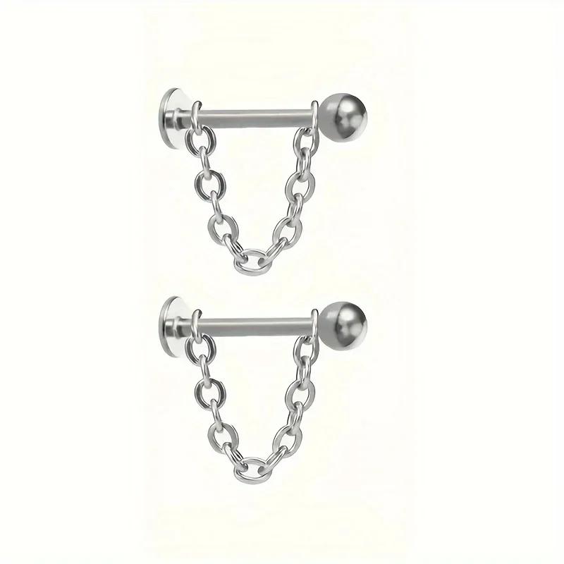 5pc Surgical Steel Chain Ball Lip Ring Set Nose Ring Cartilage Earrings Tongue Bar Lot Eyebrow Labret Body Piercing Set Jewelry