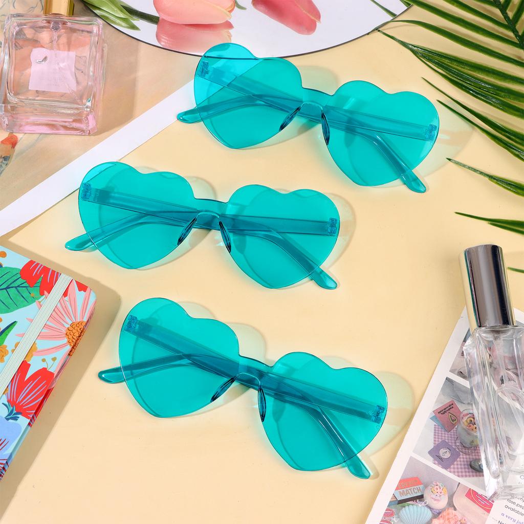 Piaopiaoniu 12 Stück Herzförmige Sonnenbrillen Blau Transparent Rahmenlos Hippie-Sonnenbrillen für Junggesellinnenabschied Frauen