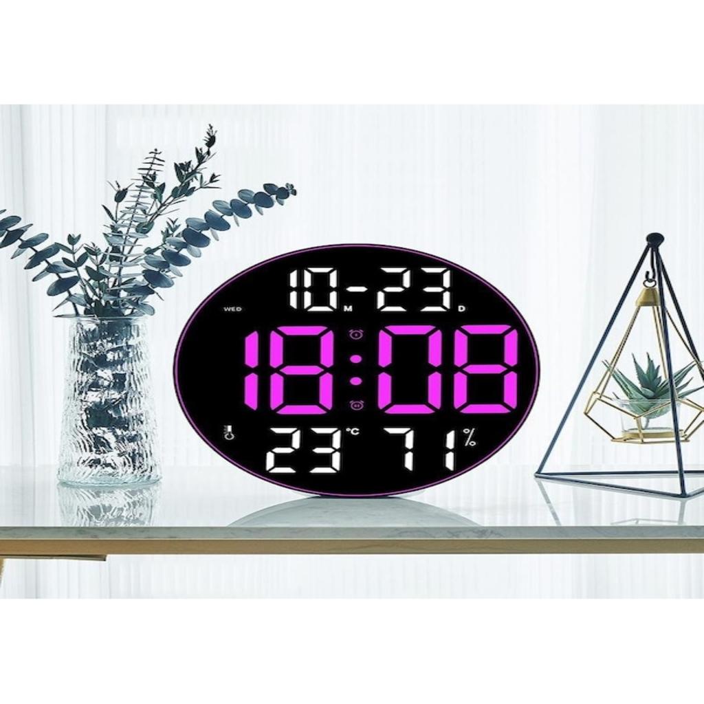 Colorful Ambient Light 12-inch Large Screen Multifunctional Clock, Nordic Simple Living Room Wall Clock, LED Wall Hanging Clock