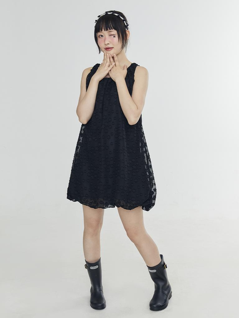 ADOREBELLE Flower Ribbon Balloon Dress - Black