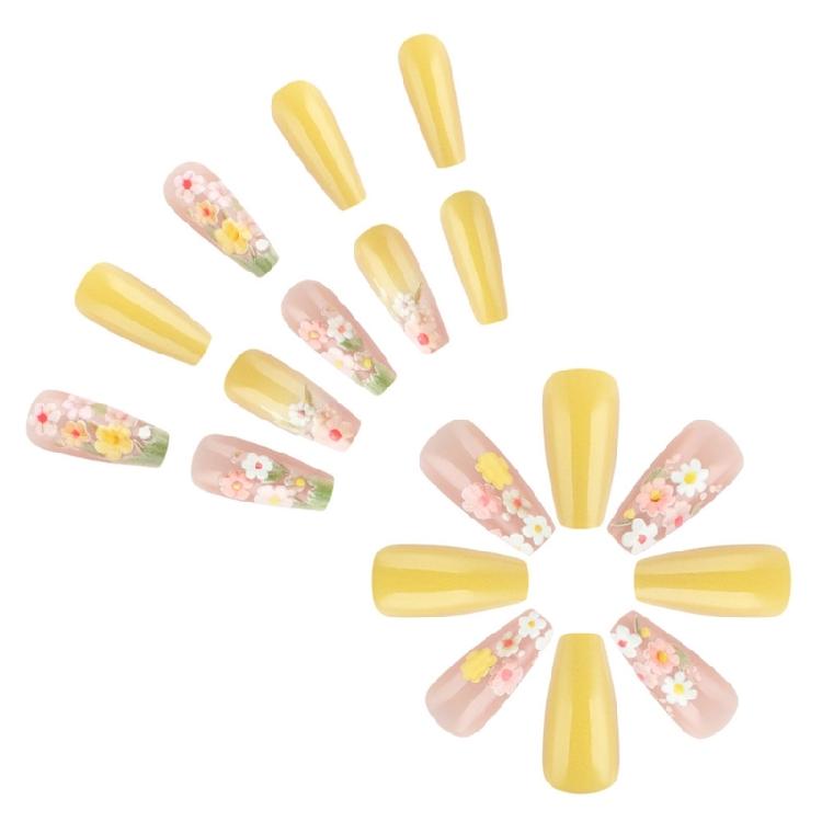 Square French Tips Fake Nail Glues On Nail Stick On Nail Flower Press On Nail Artificial False Nail for Womens Girls