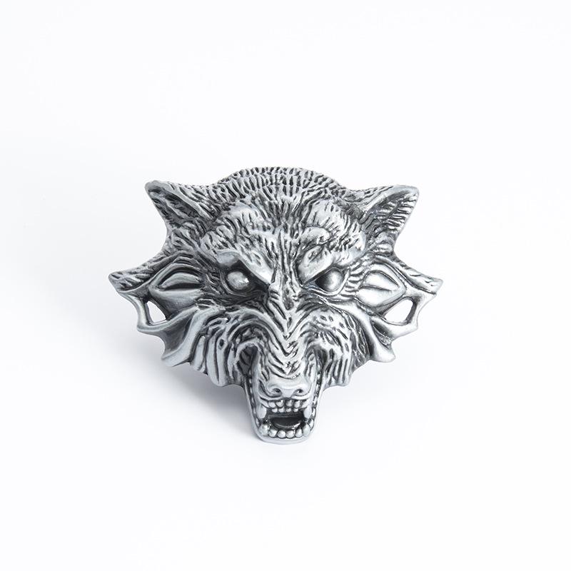 Wolf Head Zinc Alloy Belt Buckle - Large, Fashionable Western Hip Hop Cowboy Accessory.