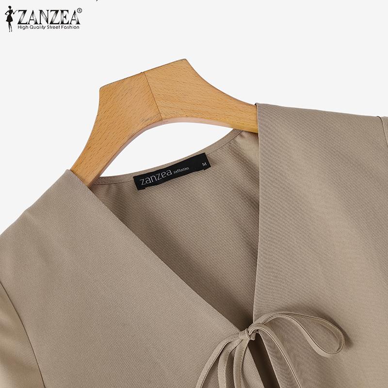 ZANZEA Women Casual V-Neck Short Sleeve Lace Up Cardigan Blouse