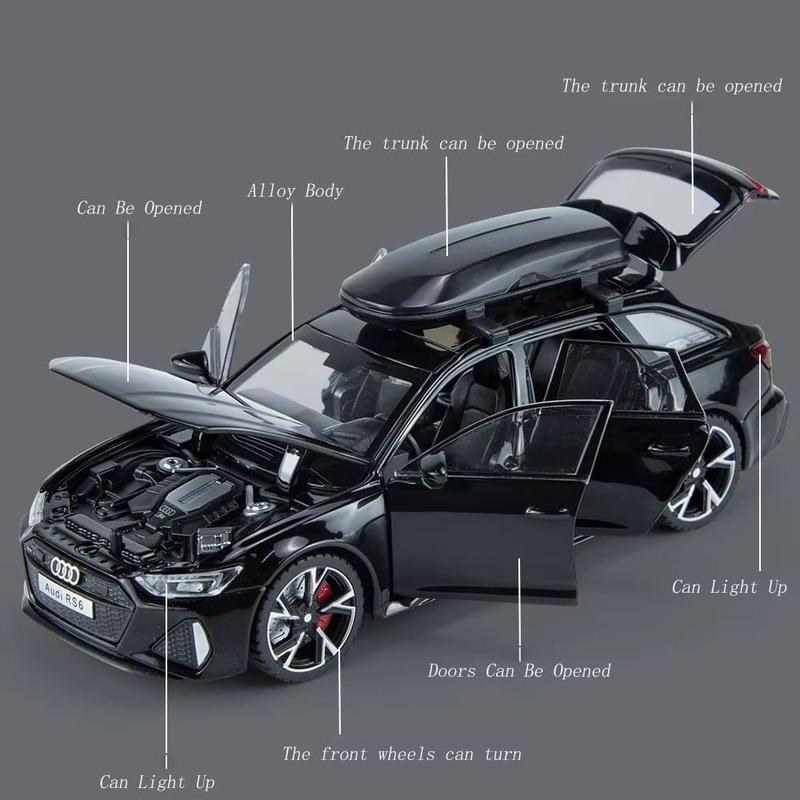 Новая игрушечная модель автомобиля RS6 со звуком и светом, двери можно открывать, литая модель из сплава, украшения, коллекция игрушек, мальчик, взрослый, праздничный подарок