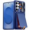 RFID Blocking Phone Case with Wallet Card Holder Raised Bezel and Sliding Lens Cover for Samsung Galaxy S25 Ultra-Purple