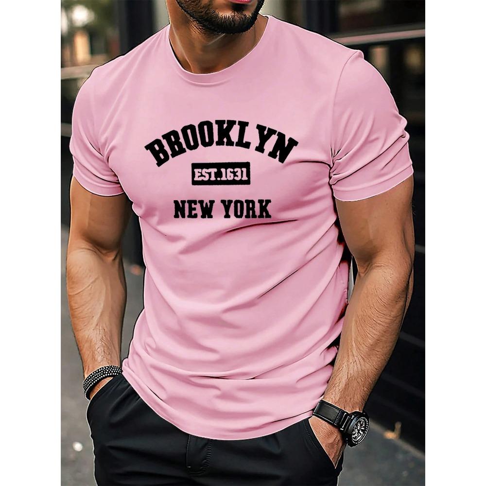 Men's Summer Cotton Fashion Loose Brooklyn EST 1631 Printed Sports Round Neck Short Sleeve T-shirt Top