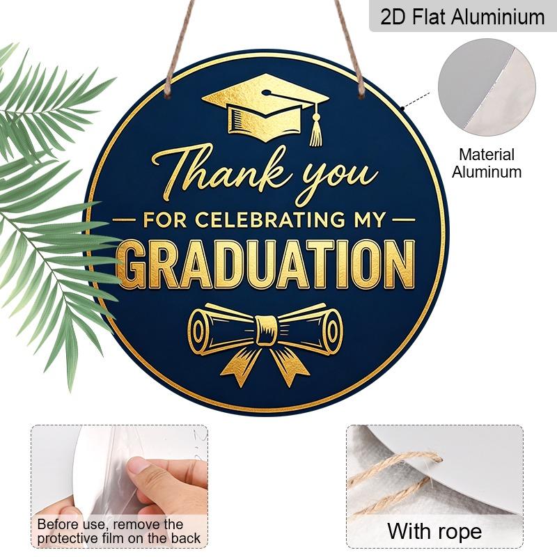2D Flat Aluminum Graduation-themed Wall Decorations, Available in Various Sizes, with Elegant Navy Blue and Gold Foil Color Schemes, Making Them A