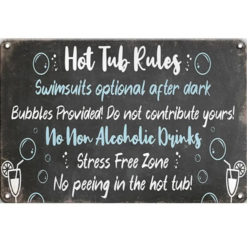 Metal Sign Hot Tub Rules Tin Sign Vintage Bar Home Bathroom Pool and Patio Decor Wall Decoration Tin Sign 12x8 Inches