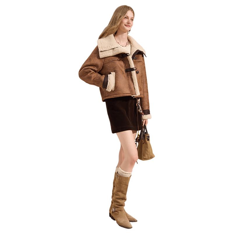 Xiangying Women s Maillard Suede Plush Short Jacket S