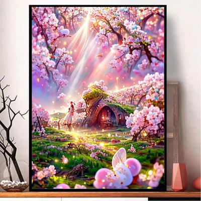 Broderie completă pictură cu diamant vis roz grădină peisaj punct de cruce broderie cu diamant bricolaj artist living decorare perete
