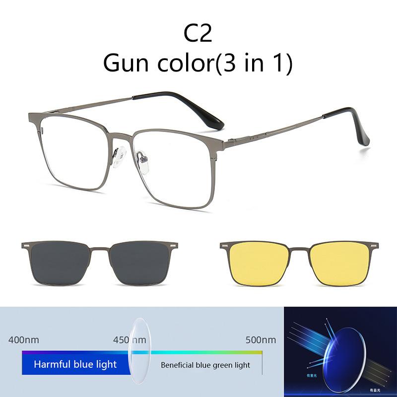 Metal 3 In 1 New Style Magnet Clip On Glasses Frame Trend Polarized Sunglasses For Men  Optical Computer Glasses Uv400