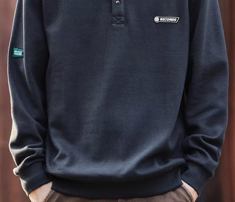 2025 Spring/Autumn Korean Style Trendy Polo Collar Hoodie: Youthful Men's Fashion, Loose Fit, Casual Long Sleeve Top