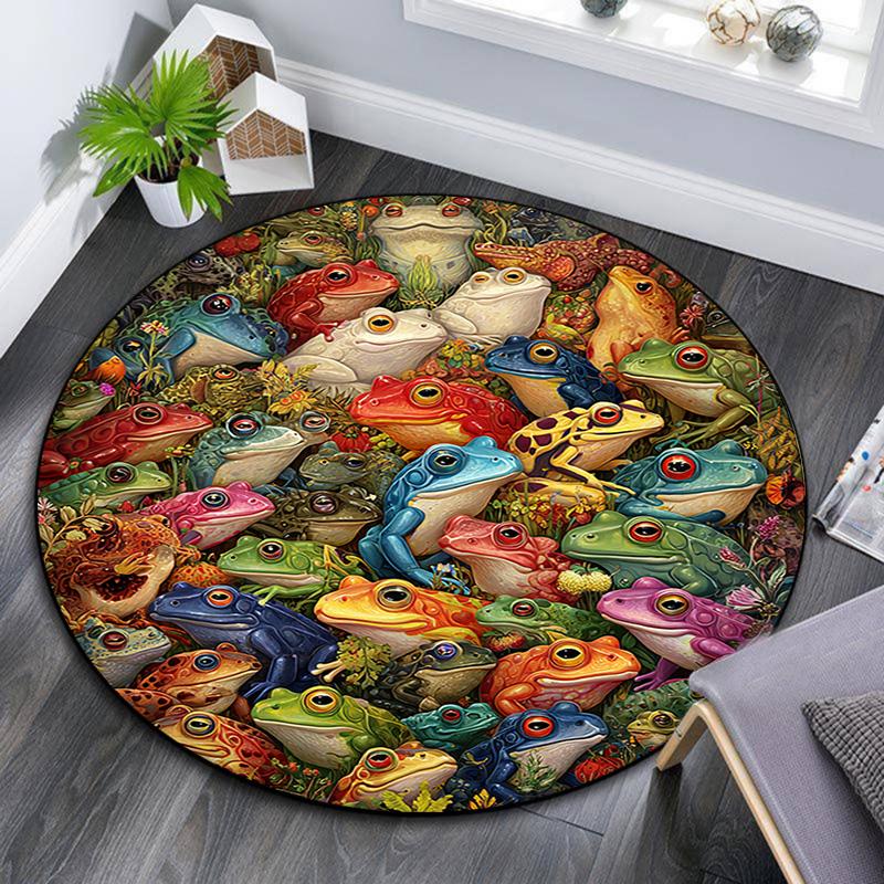 

Frogs Round Area Rug,Carpet Rug for Living Room Bedroom Sofa Playroom Decor,Non-slip Floor Mat 80cmx80cm