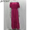BITCED Long Dress with Open Back and Elastic Waist Popular Bohemian Style with Open Shoulders