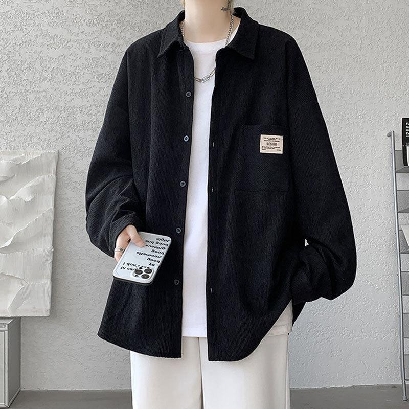 

Мужская вельветовая рубашка с длинным рукавом в стиле ретро, свободная рубашка большого размера, куртка XXXL чёрный