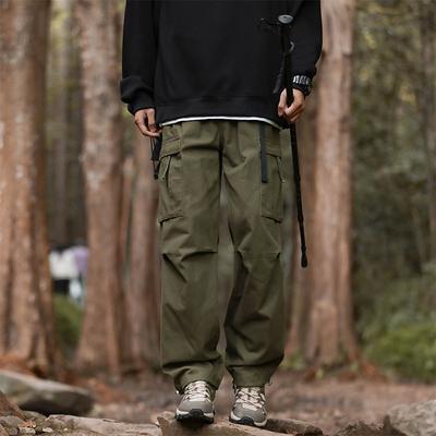 Arbeitshose Herren Frühling und Herbst Locker Gerade Baumwolle Übergröße Große Tasche Schwarz Freizeithose