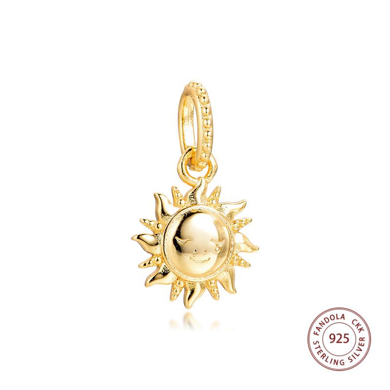 Fits Europe Bracelet Women 925 Sterling Silver Sparkling Sun Pendant Charms Beads DIY Jewelry Making Perles