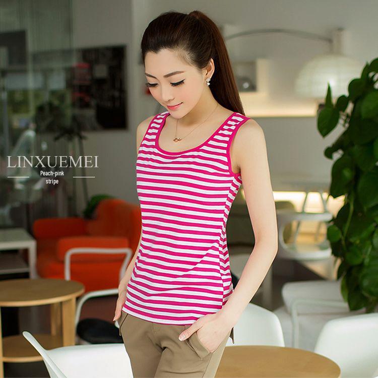 Plus Size Women s Black Striped Cotton Camisole - Summer Loose Fit S ( 90 jin)