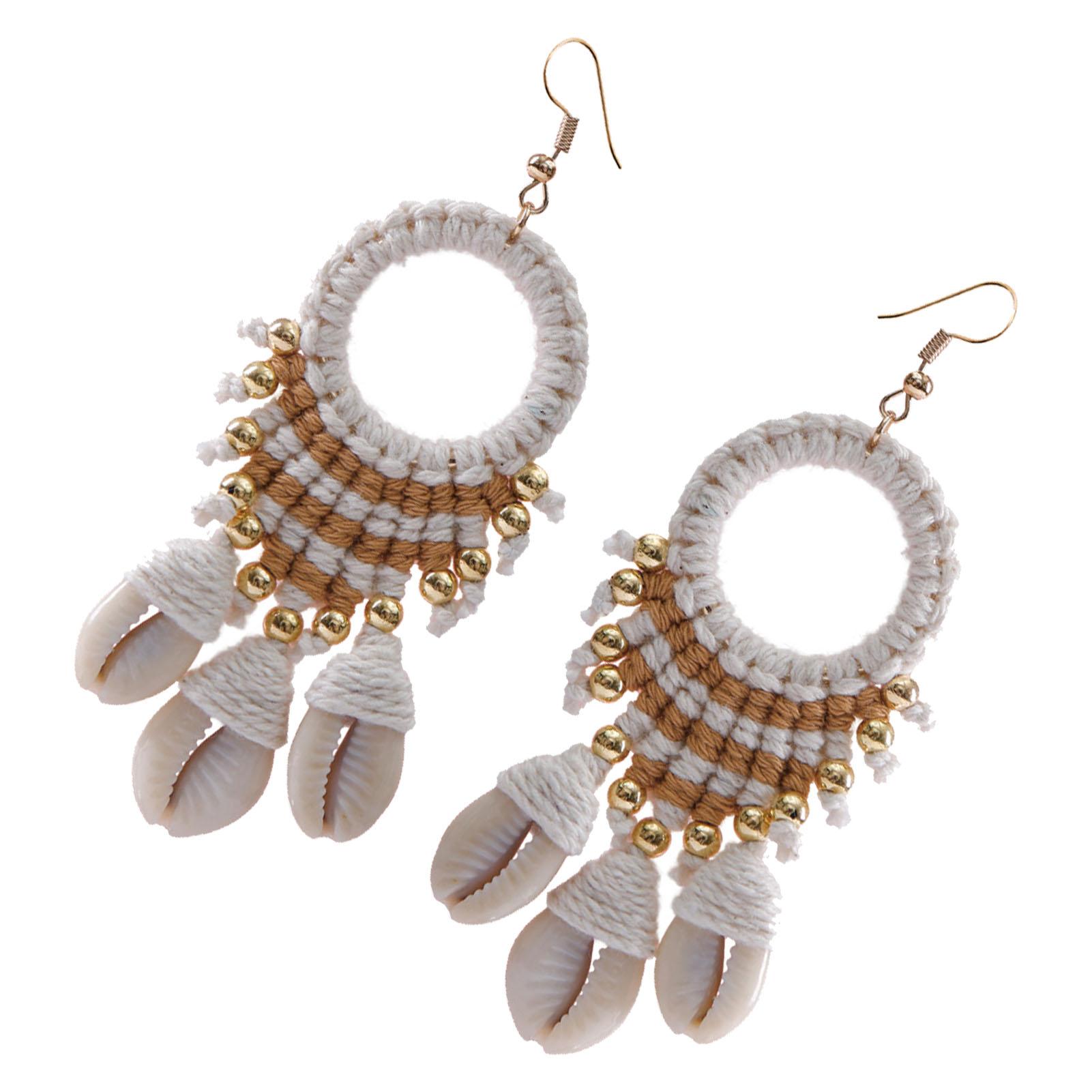 

Conch Shell Earrings Hand Woven Vintage Fashionable Comfortable Dangle Earring for Party Vacation Coffee кавовий