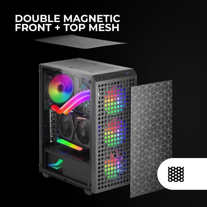 Boîtier - mc-mag - mc-mag noir - verre trempé - 3 ventilateurs rgb - refroidissement liquide 360 mm