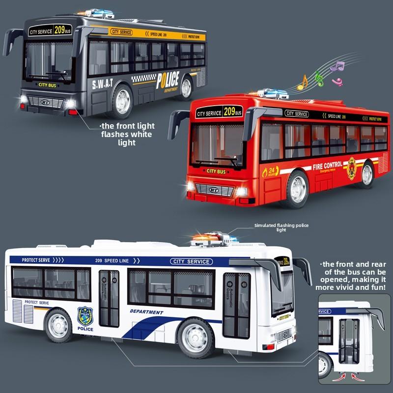 Plastic Bus Kids Model Toy With Inertia Drive Sound Light And Opening Doors