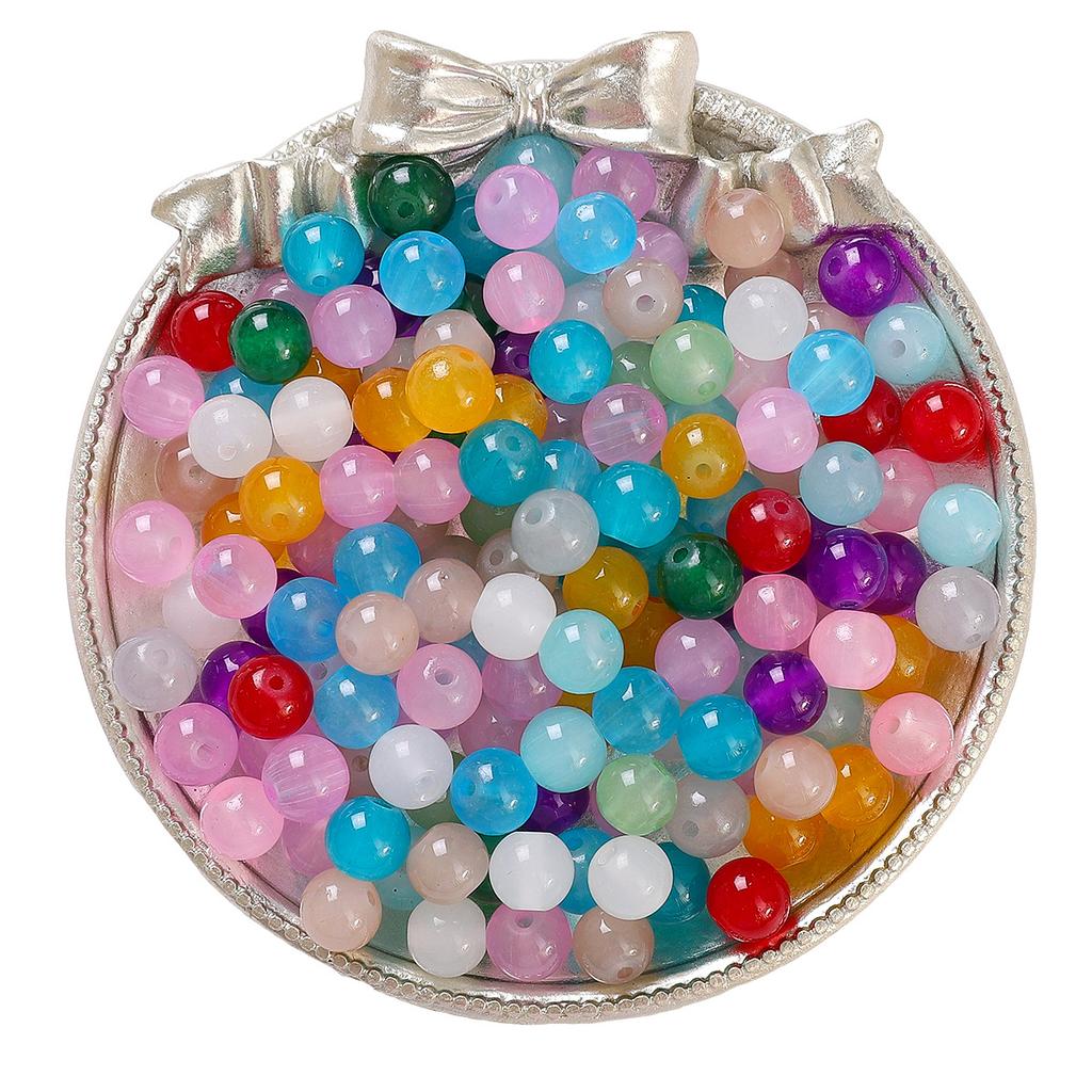 6/8Mm Glass Beads Jelly Paint Imitation Jade Round Beads Loose Beads Glazed Beads Handmade Diy Bracelet Necklace Jewelry