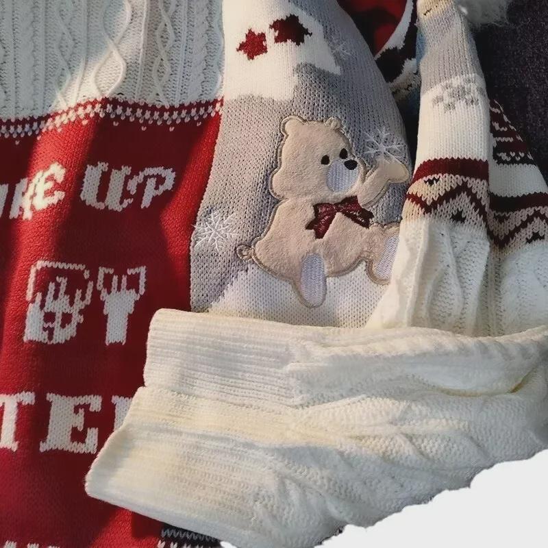 Men's Oversized Japanese Retro Bear Christmas Sweater - Winter Trendy Vintage Style