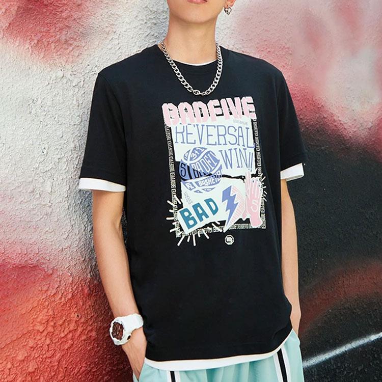 Li-Ning Badfive Sports Basketball Series Theme Print Knit Sports Short Sleeve T-Shirt Men Tops Black AHSR475-5