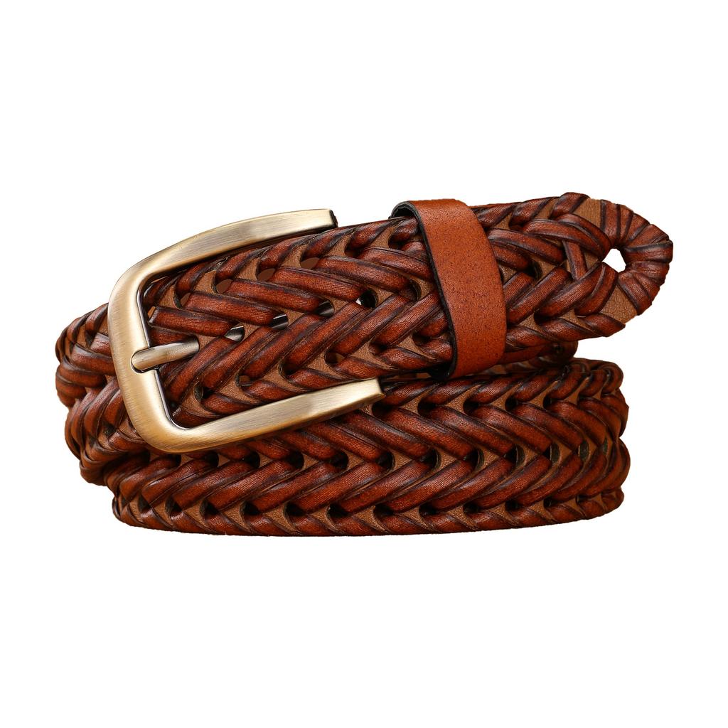 Belt for Men's Retro Hand-woven Genuine Leather Pants Belt for Students' Pin Buckle Versatile Trendy Young People