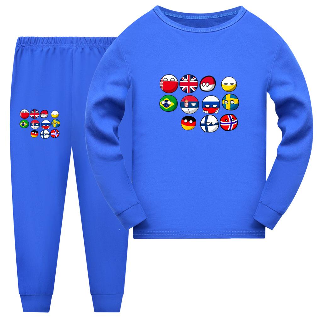 Polandball Dětský pyžamový set Kreslený potisk Countryball Dlouhý/Krátký rukáv Horní díl Dlouhé kalhoty Dětské oblečení na spaní 2 ks Domácí oblečení