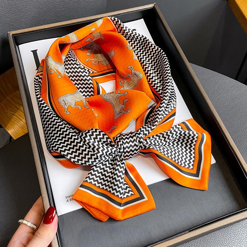 Luxury Design Horse Print Silk Scarf Women Long Soft Satin Hairband Neckerchief Office Hijab Headband Foulard Gift 15*145cm