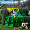 Custom Name Brazilian Football Emblem Flannel Blanket, Use for Birthday/Holiday Gift, Soft Blanket for Sofa/Bed/Camping/Office, Home Decor
