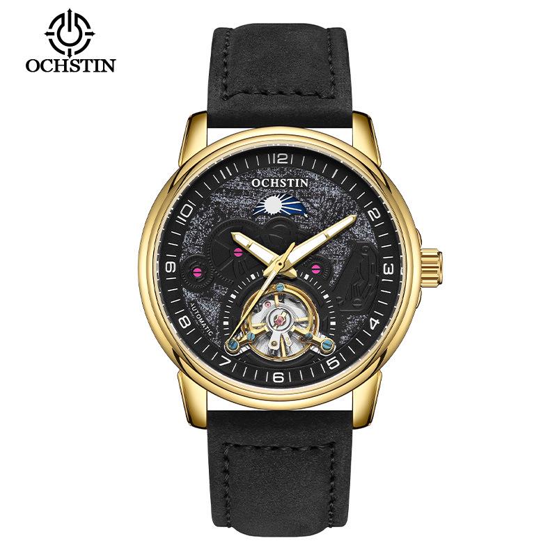 Swiss Tourbillon Men's Mechanical Watch, Large Dial, Automatic, Fashionable Leather Strap, High-End Feel