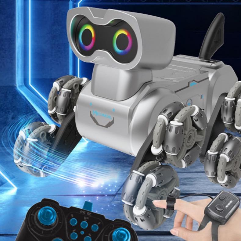 Remote-Controlled Stunt Robot Dog Toy with Eight Wheels