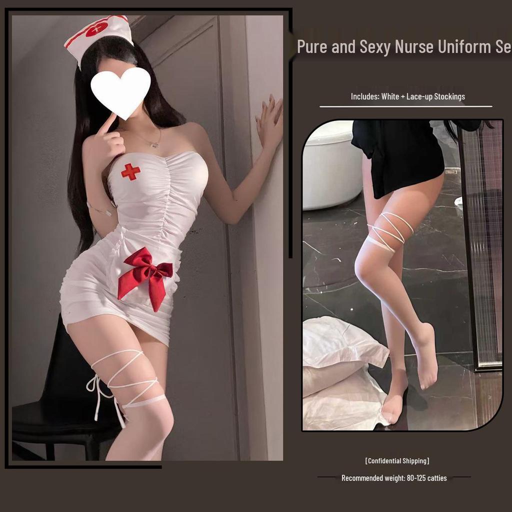 Temptation Nurse Role Play Lingerie Set with Bodycon Skirt and Padding