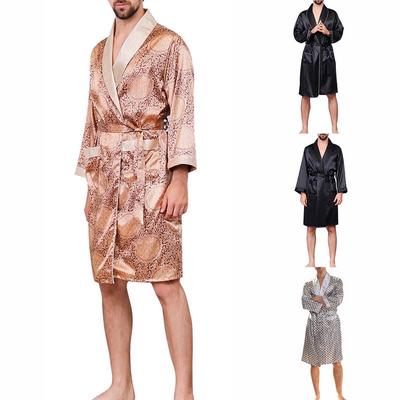 Alion Mens Kimono Comfortable Printed Pajamas Long-Sleeved Satin Robe