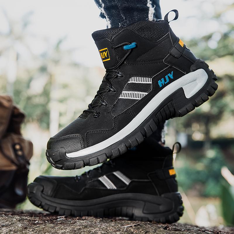 Casual Sneakers Men Lace-up High-top Comfortable Wear-resistant Breathable Hiking Shoes Men Shock-absorbing Outdoor Sports Shoes