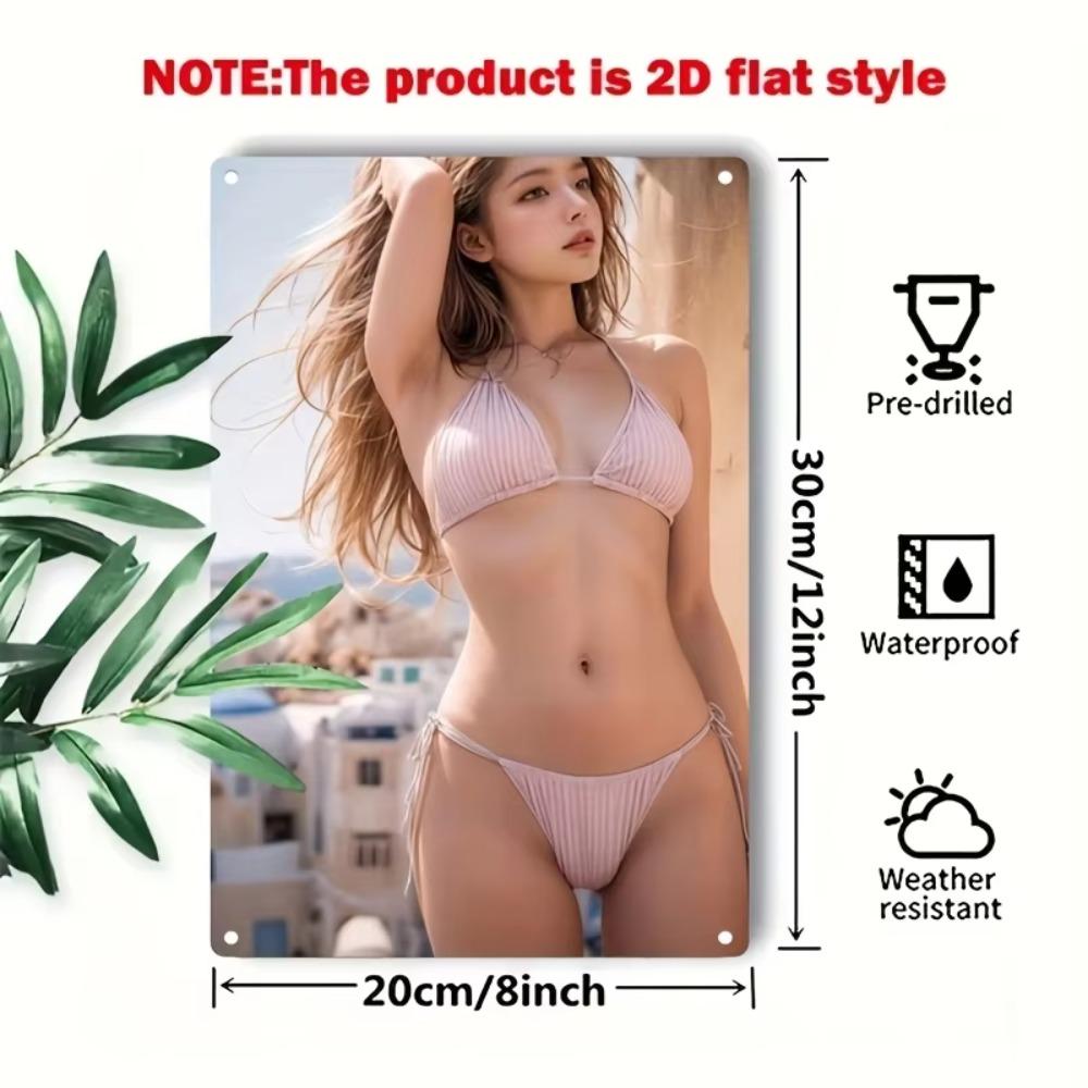 Sevilex Metallwandkunst, Griechische Insel Schild mit Bikini Frau Strand für Haus Bar Cafe