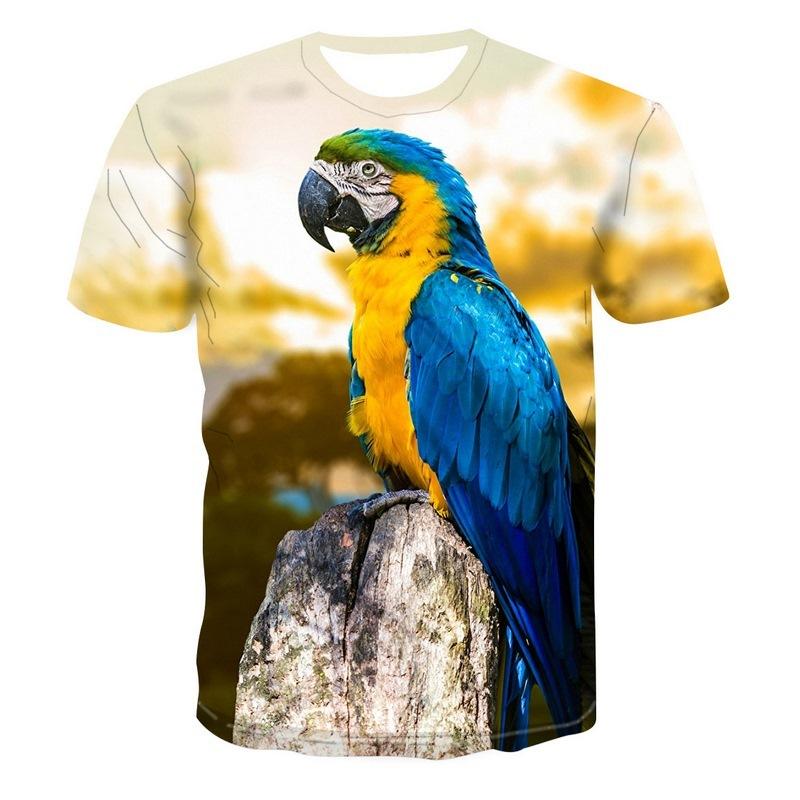 Beautiful Parrot Print Summer Short Sleeve Shirt Men's Children's T-shirt Fashion 3d Bird Pattern Round Neck Top Street Clothing