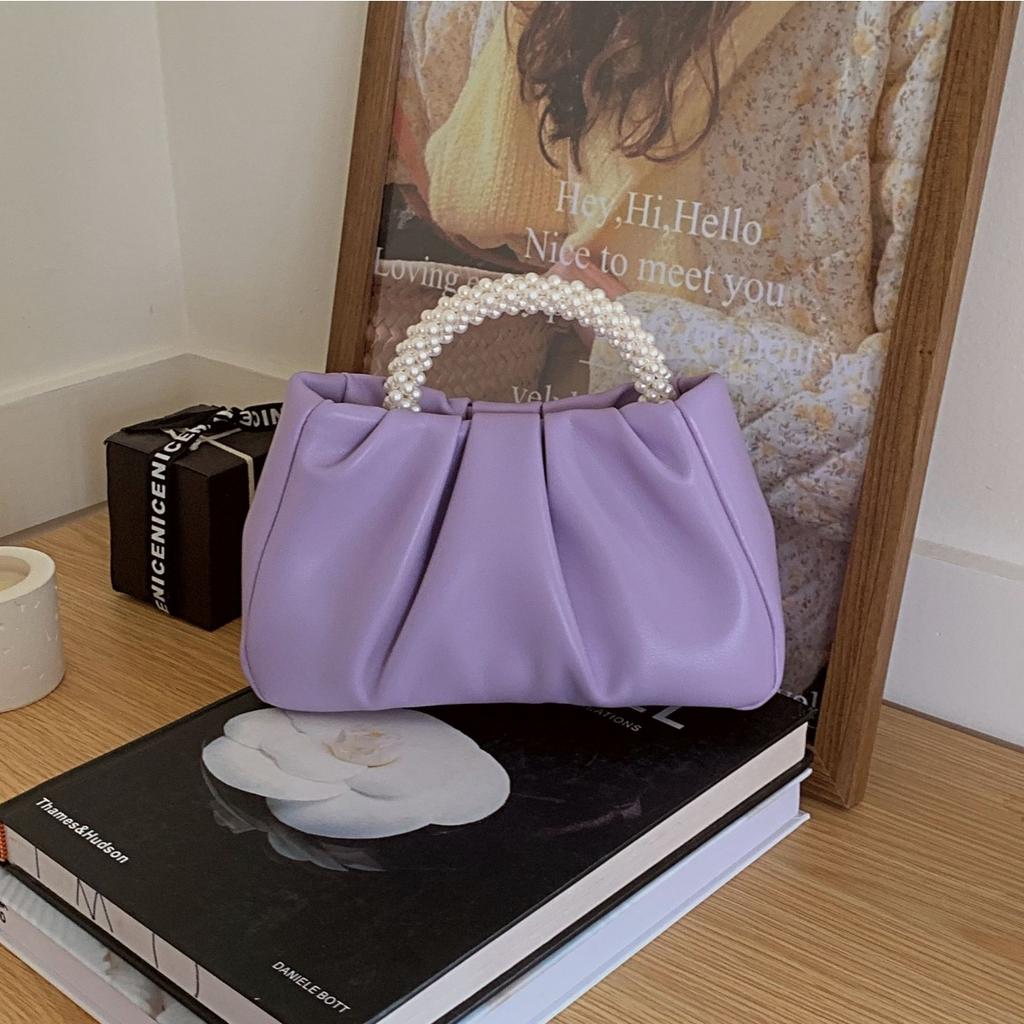 High-quality Cloud Bag Summer Fashion Fairy Pearl Wrist Trendy Handbag Crossbody Pleated Bag Women