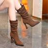 Pointed-toe Shoes, High-heeled Boots, New Style Chunky Heels, Versatile Mid-calf Boots