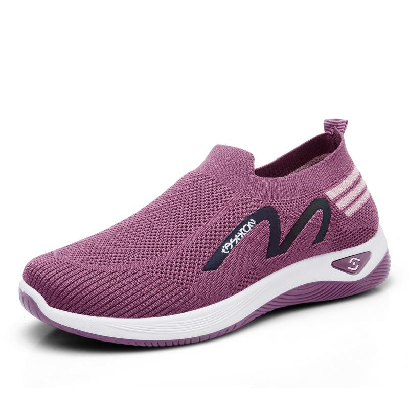 New Fly-woven One-pedal Socks Mouth Casual Women's Shoes Massage Bottom Breathable Mother Shoes Walking Sports Shoes