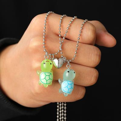 1Pair Cute Luminous Turtle Heart Magnetic Pendant Necklace For Women Men Couple Necklace Jewelry Party Gift