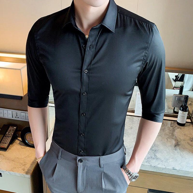 Hengyuanxiang Men's 3/4 Sleeve Business Casual Shirt