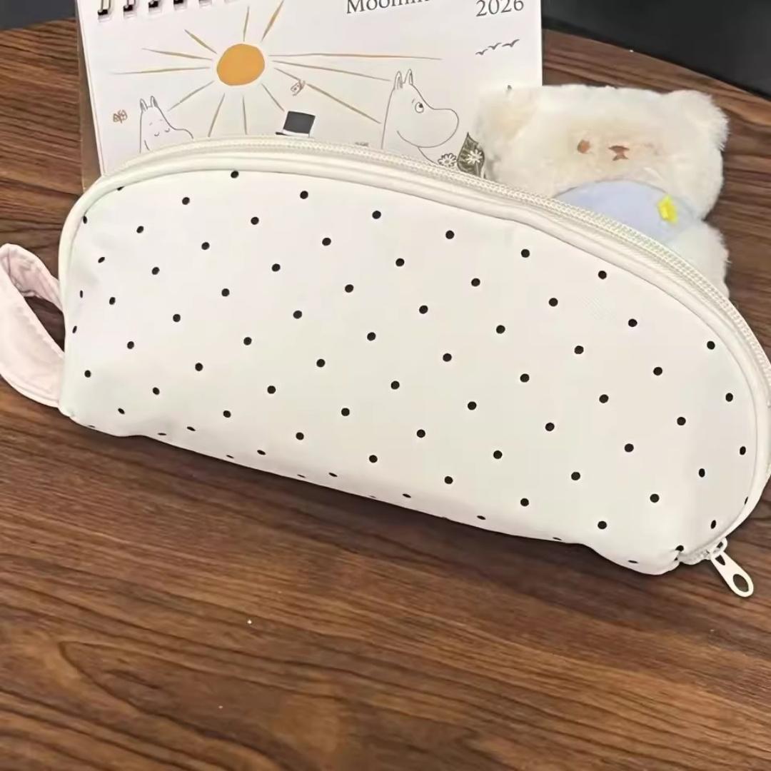 

Polka Dot Shell Pencil Case Large Capacity Nylon Pen Bag Kawaii Cute Handheld Stationery Organizer For Girls Student Makeup Bag белый