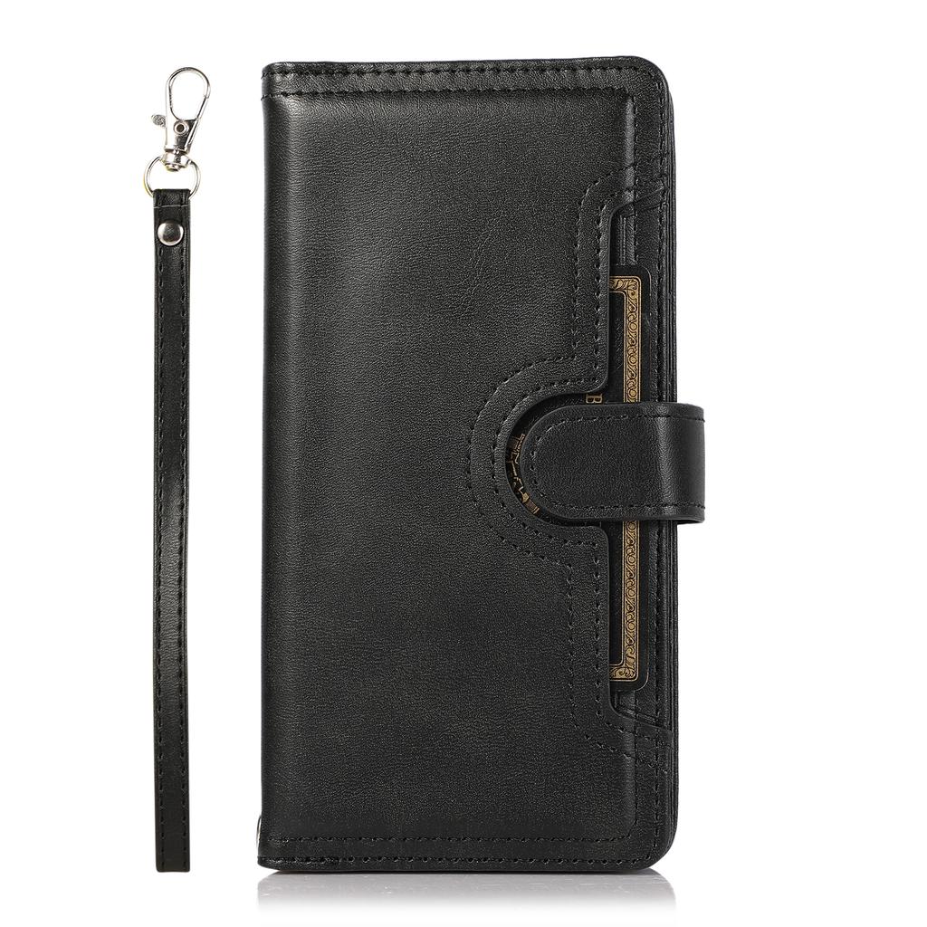 For iPhone 16 Pro Case Split Leather Magnetic Wallet Phone Protector with Wrist Strap