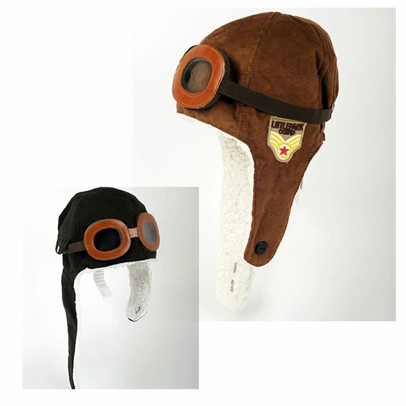 Korean Unisex Kids' Pilot Hat: Large Brim, Knitted, Velvet-Warm, Ear Protection