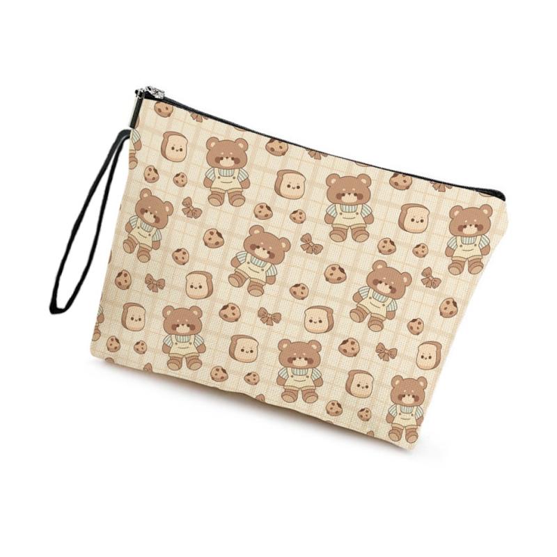 

Cartoon Bear Plaid Cosmetic Bag Large Capacity Stationery Bag Travel Toiletry Bags Multifunctional Storage Pouch Girls Gift